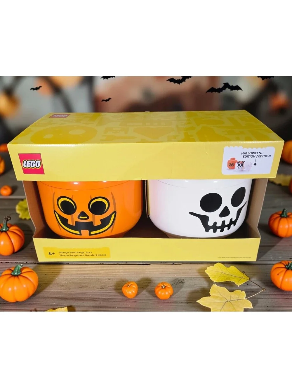LEGO Halloween Edition Large Storage Heads Green White Skeleton 2pc NIB